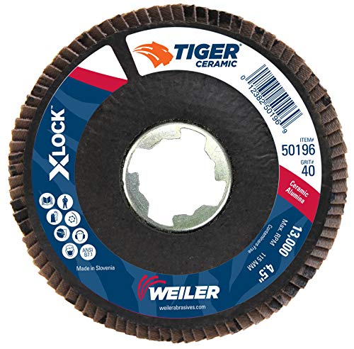 Weiler 50196 4-1/2 ”טייגר קרמיקה שוחק דיסק דש, זווית, גיבוי פנולי, 40C, חור ארבור X-Lock