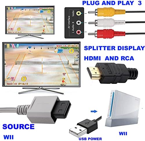 ממיר Wii HDMI 12ft, RCA לכבל HDMI, AV לכבל HDMI 1080p פלט מחבר כבל HDMI - תומך בכל מצבי תצוגת Wii
