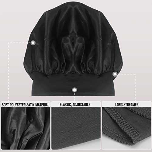 SONGAA מצנפת שינה למבוגרים 2 מחשבים, כובע שינה נושם רך עם רצועה אלסטית, מצנפת משי פוליאסטר לגברים ונשים סגול שחור