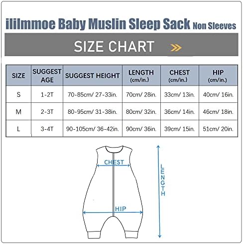 ILILMMOE תינוק שינה שק עם רגליים מוסין כותנה מקורית שק שינה שמיכות לבישות ללא שרוולים 6 חודשים-4Y