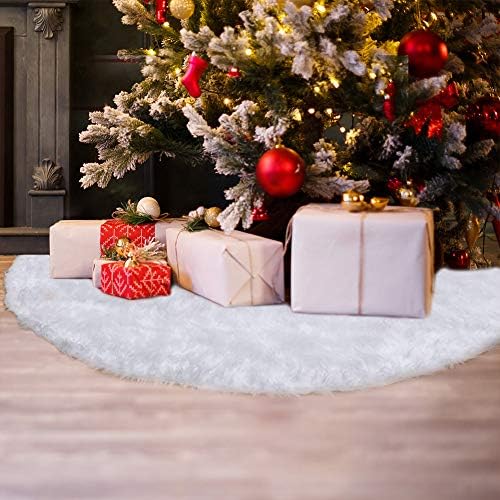 CCINEE 48 אינץ 'עץ חג המולד חצאית קטיפה עם פרווה לבנה גדולה שלג חג המולד עץ עץ עיצוב לחג המולד של
