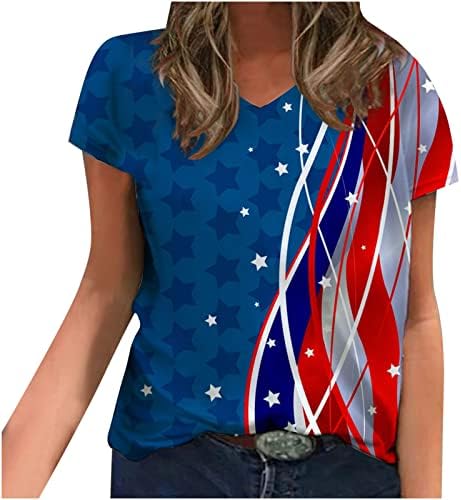 חולצת גבירותי Comigeewa שרוול קצר שרוול ונקון עצמאות יום עצמאות כוכב גרפי גרפי מזדמן טי לבנות נוער