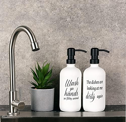 Onsogi 16 גרם סבון יד זכוכית לבנה ומתקן סבון כלים סט עם משאבות נירוסטה שחורות לעיצוב אמבטיה של חווה מטבח חווה