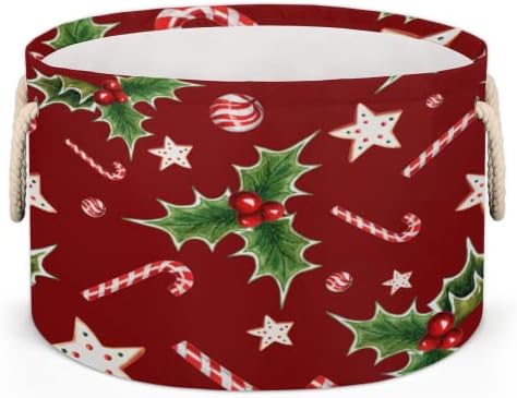 חג המולד ממתקים קני הולי עלים ברי סלים עגולים גדולים לאחסון סלי כביסה עם ידיות סל אחסון שמיכה לפחי מדפי אמבטיה