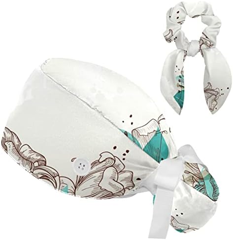 אחות לשפשף כובעי שיער ארוך, פרחי פרחים רטרו מתכווננים כובע עבודה עם כפתורים ושיער קשת סקראנצ'י