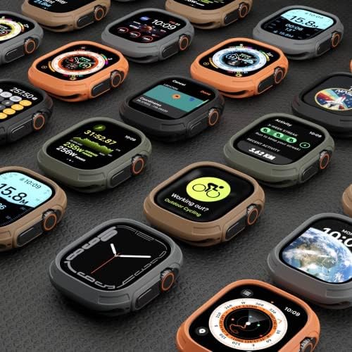 Elkson תואם ל- Apple Watch Ultra Fibper Case 49 ממ מגן מסך זכוכית מזג, סדרת Quattro Max מחוספסת עבור iwatch, כיסוי