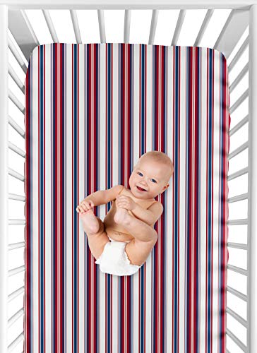 ג'וג'ו מתוק מעצב תינוק או פעוטות פסים אדומים, לבנים וכחולים, גיליון עריסה מצויד