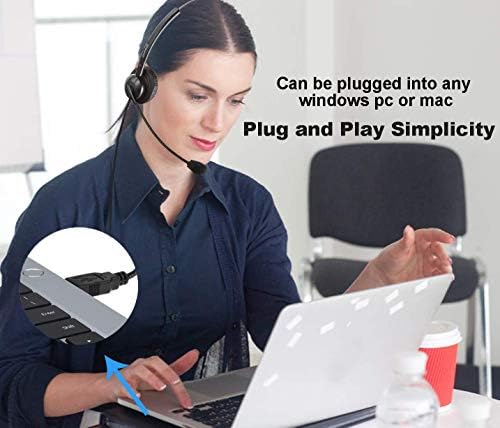 אוזניות USB של Sinseng עם מיקרופון מבטל רעש למחשב נייד, אוזניות מחשב עם מיקרופון תכתיב למשרד המוקד