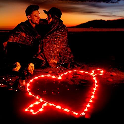 Kvcsyaw 2 חבילה אורות חלון של יום האהבה, אורות לב אדום עם חץ, אורות מיתרי לב אהבה ב 8 מצבים מהבהבים לקישוט יום