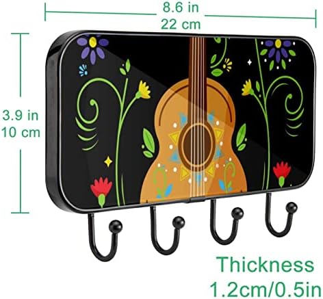 פרחים מדפסת גיטרה מדפיס מעיל קיר קיר, מתלה מעיל כניסה עם 4 חיבור לעיל מעיל גלימות ארנק מגבות חדר