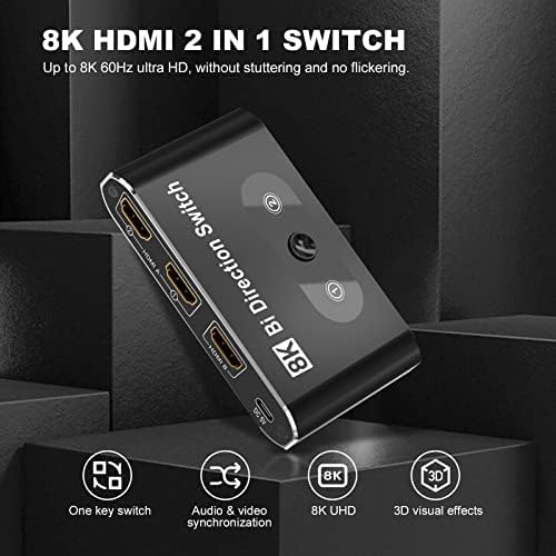 8K@60Hz מתג HDMI 2.1, תיבת מתג HDMI 2 ב -1 בחוץ, מתג בורר HDMI תמיכה 4K@120Hz 1080p@240Hz, 2 יציאה