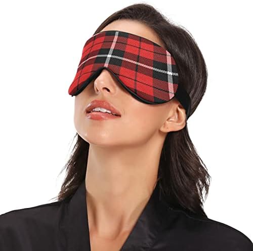 מסכת שינה משובצת באפלו אדום שחור לנשים גברים מסכת עיניים רכה ונוחה חוסמת כיסוי עיניים מתכוונן