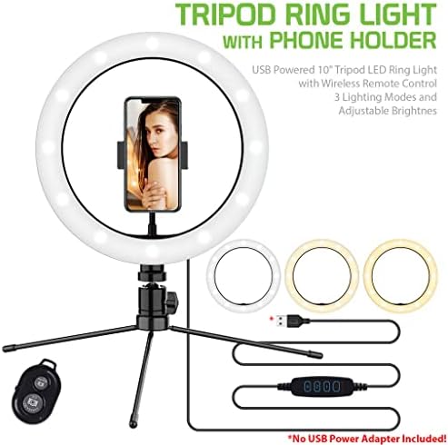 טבעת סלפי בהירה אור תלת צבעוני תואם ל-ג 'י צלול 3 10 אינץ' עם שלט לשידור חי / איפור/יוטיוב /