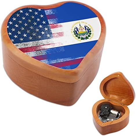 Grunge USA EL_SALVADOR דגל קופסאות מוסיקה מיוער וינטג 'חרוט לב מתנה קופסא מוזיקלית לחג המולד