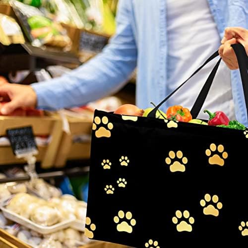 סל קניות לשימוש חוזר טביעות רגל צהובות כפות כלבים דפוס נייד תיקים מכולת פיקניק.