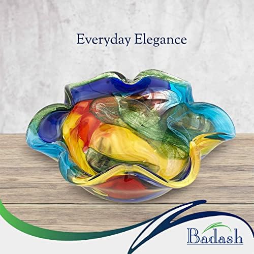 Badash Stormy Rainbow Glass Art Glass - קערת הזכוכית בסגנון מוראנו -קערה - קערת זכוכית מפוצצת בפה