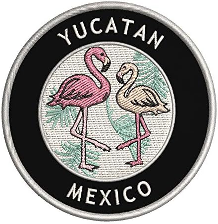 יוקטן, מקסיקו שני פלמינגו רקום טלאי פרימיום DIY DIY ברזל או לתפור גלאי דקורטיבי סמל סמל נופש לחופשה של ציוד