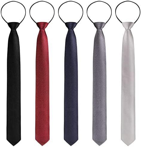 שינון 5 חתיכות גברים של רוכסן קשרי מראש קשור מתכוונן עניבות מוצק צבע סקיני עניבה דק קליפ על