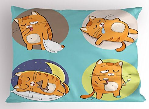 כרית חתול לונא -נדיבה זוי, חתול מצויר בתנוחות שונות שוכב מנומנם מחלום ביטוי קומיקס, ציפית כרית