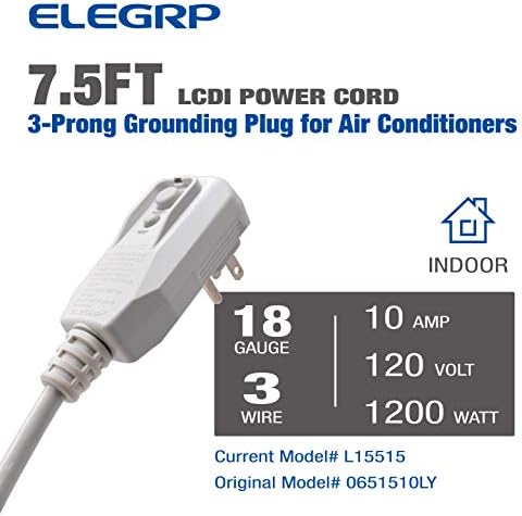 ELEGRP 0651510LY L15515 18AWG LCDI תקע כבל חשמל למזגן A/C, E250451 UL מוסמך, החלפת זיהוי זרם דליפה בגודל