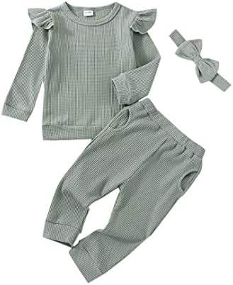 בגדי תינוקות פעוט פעוט סתיו תלבושות חורף סווטשירט סווטשירט סווטשירט+ מכנסיים+ סרט 3 יחידות