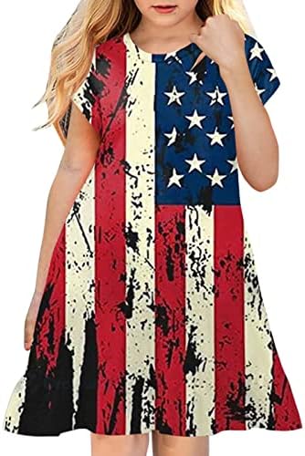 פעוטות תינוקות בנות 4 ביולי שמלת שרוול קצר ילדים פטריוטי דגל אמריקאי פטריוטי שמלת המסיבה 4 ביולי