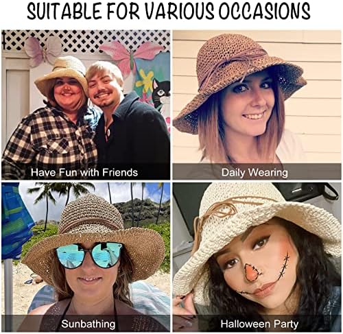נשים כובע שמש רחב שוליים כובע חוף חוף נושם UV upf 50+ כובע קש.