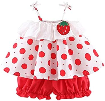 תלבושות תלבושות של בנות מודפסות תלבושות מצוירות 6 מ '-24 מ' מכנסיים קצרים נקודה שמיכת תינוק תות לתינוק