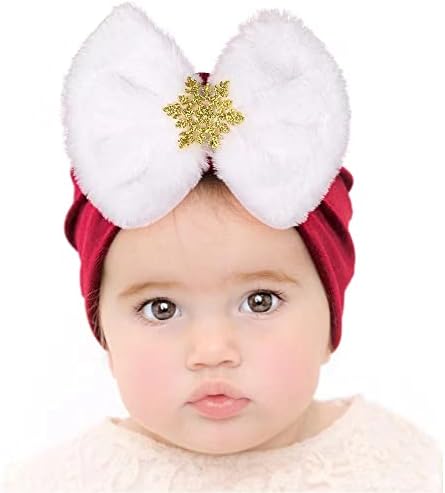 כובע טורבן קטיפה לחג המולד של ג'יהאנג, תינוקת קשת גדולה עם קשת, עטיפת ראש, שיער קשת כפית הודו 6 יחידות לפעוטות