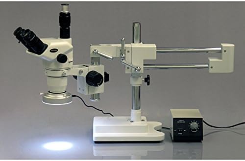 מיקרוסקופ זום סטריאו טרינוקולרי מקצועי של אמסקופ זם-4טני, עיניות מיקוד פי 10, הגדלה פי 6.7-90,
