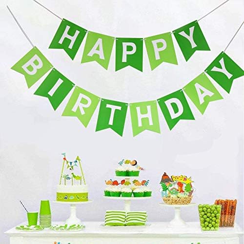 MOOHOME ירוק וירוק בהיר שלטי יום הולדת שמח שלטי מסיבת יום הולדת לתפאורה של מסיבת יום ההולדת של הילדה