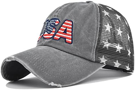 4 ביולי מאוהד ספורט אופנתי כובעי בייסבול ארהב רקום רשת מתכווננת כובעי זיכרון נושמים