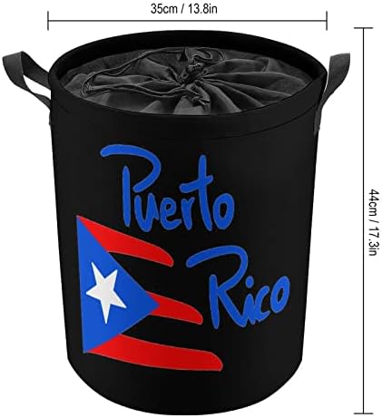 דגל פורטו ריקו עגול שק כביסה עמיד למים אחסון סל עם שרוך כיסוי ידית