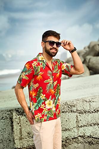 חולצה הוואי של אלוויש גברים כפתור שרוול קצר למטה חולצות אלוהה חוף מזדמן
