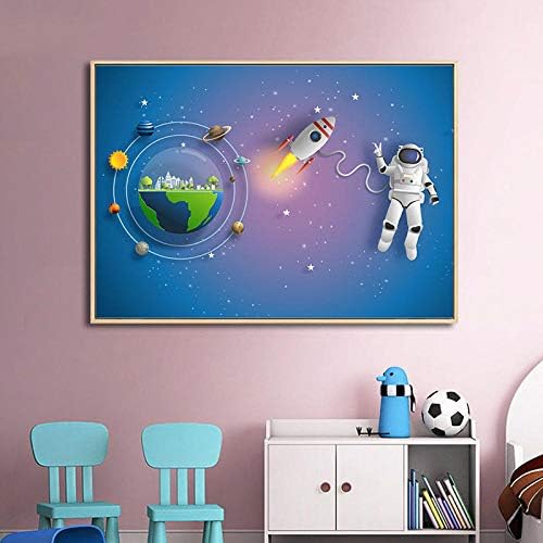 Dfgrhg מודרני פשוט וחלל אסטרונאוט ציור כוכב לכת חדר ילדים חדר ילדים ציור חדר שינה סלון דקורטיבי -50x70 סמ