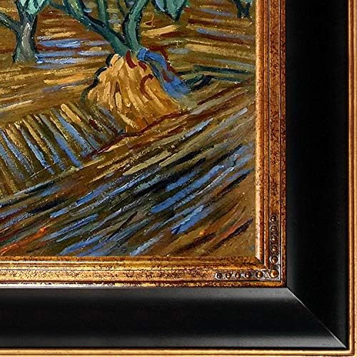 רפרודוקציה של שמן ממוסגר מעץ זית של ציור מקורי של וינסנט ואן גוך, מסגרת קורינתית, גימור שחור