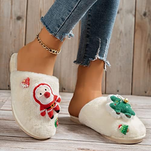 נעלי צמר נשים עם סוליות נשים אופנה קישוט לחג המולד קטיפה חמה בוהן סגורה כותנה כותנה נעלי בית