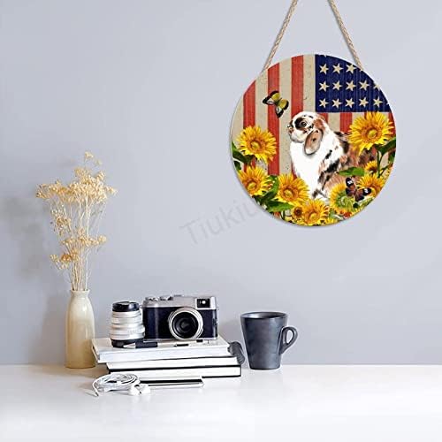 ברוך הבא ארנב אמריקאי דגל אמריקה פרפר חמניות חמניות רטרו שלט פח, מתנת יום הולדת שלט דלת קיר וינטג