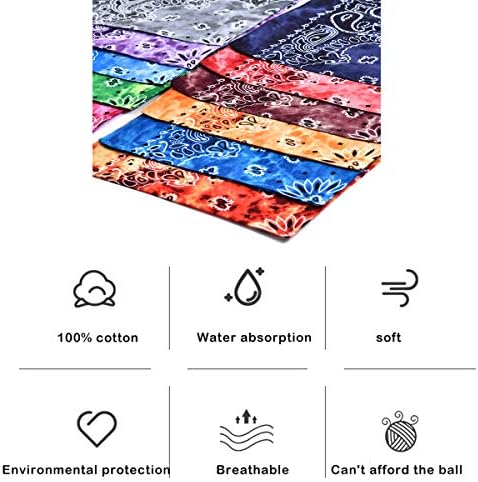 12 חבילה עניבה לצבוע בנדנה כותנה פייזלי בנדנות סרטי ראש קאובוי ממחטות לגברים ונשים…
