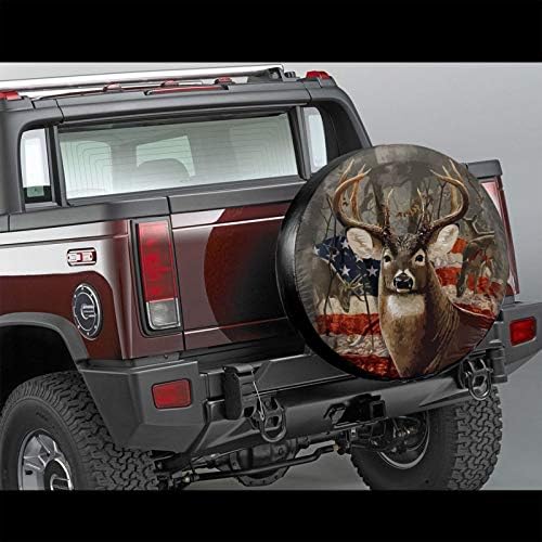 Cozipink Deer Flag American Flag RV כיסוי צמיג חילוף לקרוואן קרוואנים, כיסויי גלגלים לצמיגי קרוואן אוניברסלי