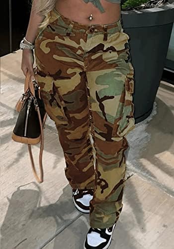 מכנסי מטען של נשים קאם מותניים רזות בכושר קמופלאג 'מכנסי טרנינג מכנסי טרנינג מכנסי עייפות צבא