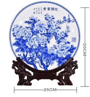 N/A Decor Home צלחת נוי קרמיקה פרחים כחולים ולבנים סינית צלחת קישוט קיר הגדרת קיר
