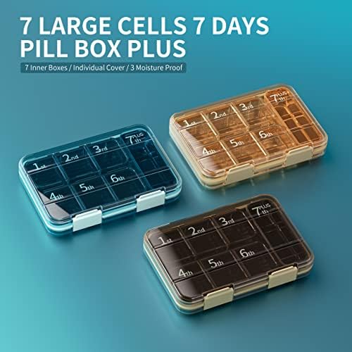 OFIDUS 7 תאים גדולים תיבת גלולות נסיעה - 7 יום מארגן גלולות הוכחת לחות עם מכסה שקוף, קל לפתוח ולנשלף מכולות