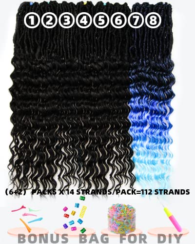 פו לוקס הסרוגה שיער לנשים שחורות - 24 אינץ ' מראש לולאה טבעי שחור + אומברה כחול כהה כדי אור כחול סינטטי
