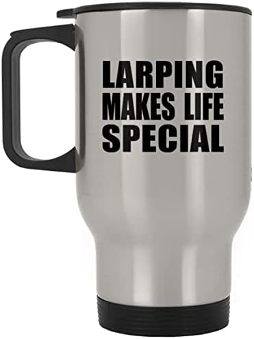 Designsify Larping הופך את החיים למיוחדים, ספל נסיעות כסף 14oz כוס מבודד מפלדת אל חלד, מתנות ליום
