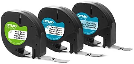 Dymo Letratag Lt-100T פלוס יצרנית תוויות קומפקטית, ניידת, כסף/כחול ולטרטג סרט תיוג, הדפס שחור על נייר לבן, פלסטיק