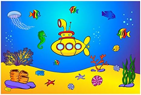 רקע דגים רקע אקווריום מונרודה, רקע דגים, קריקטורה מתחת למים צוללת צהובה 24.4 x 60.8in
