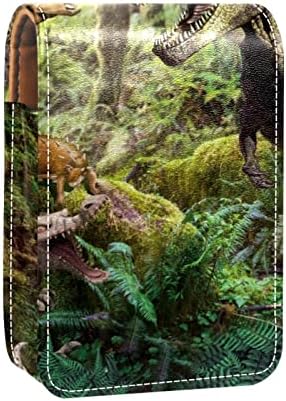 מיני שפתון מקרה עם מראה עבור ארנק, דינוזאורים ביער נייד מקרה מחזיק ארגון