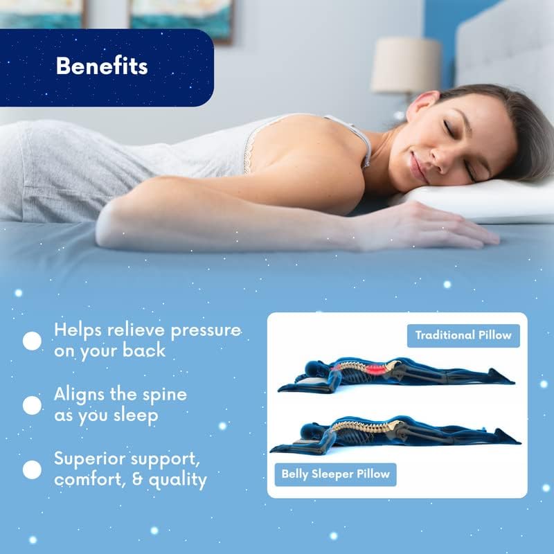 שינה בטן כרית בטן לשינה בקיבה וגב - כריות דקות, שטוחות וארגונומיות לשינה - קירור כרית קצף זיכרון ג'ל עם כיסוי