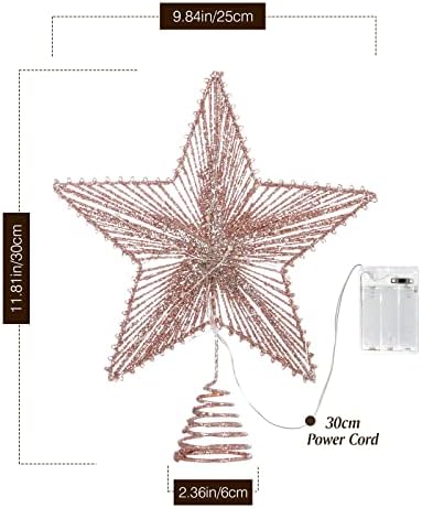 טופר עץ כוכב חג המולד של Lewondr, כוכב העץ המופעל על סוללה עם אורות ופייטים, טופר עץ חג המולד